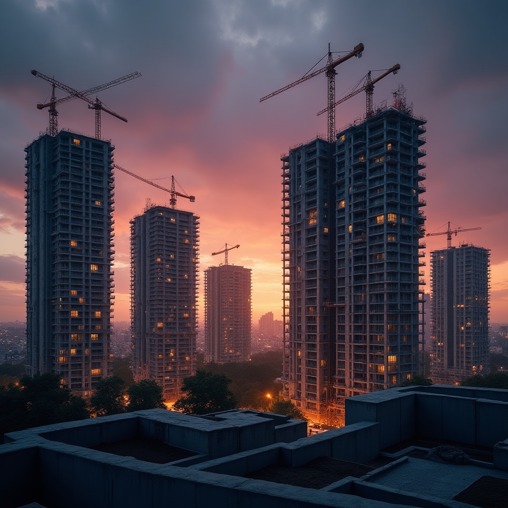 Argentine real estate development project at dusk with urban skyline